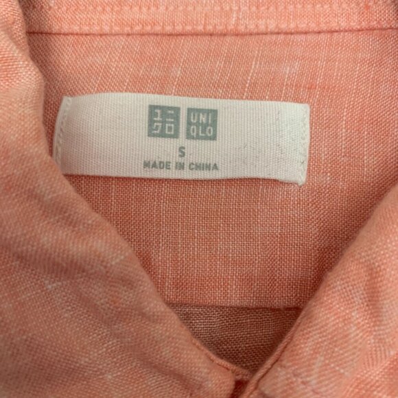 Uniqlo Mens Long Sleeve Linen Shirt Collared Pink Button Down Size Small - Picture 2 of 4